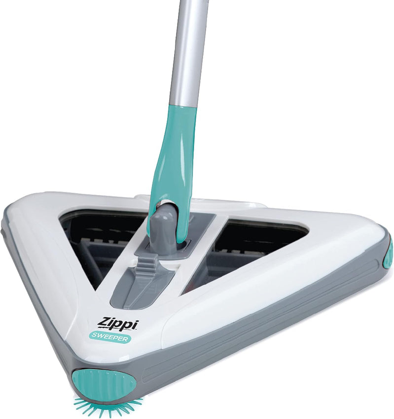 Zippi Sweeper Max, Powerful And Lightweight Sweeper For Carpet Hardwood And Tile Triangular Design Allows For Sweeping In Corners 1000 mAh