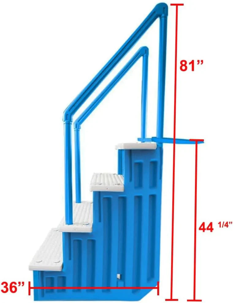 Non-Slip Entry Steps For Pools, Grey, For Above-Ground Pools, Can Be Installed On Terraces With A Height Of 122 To 137 Cm, Load Capacity Up To 136 Kg