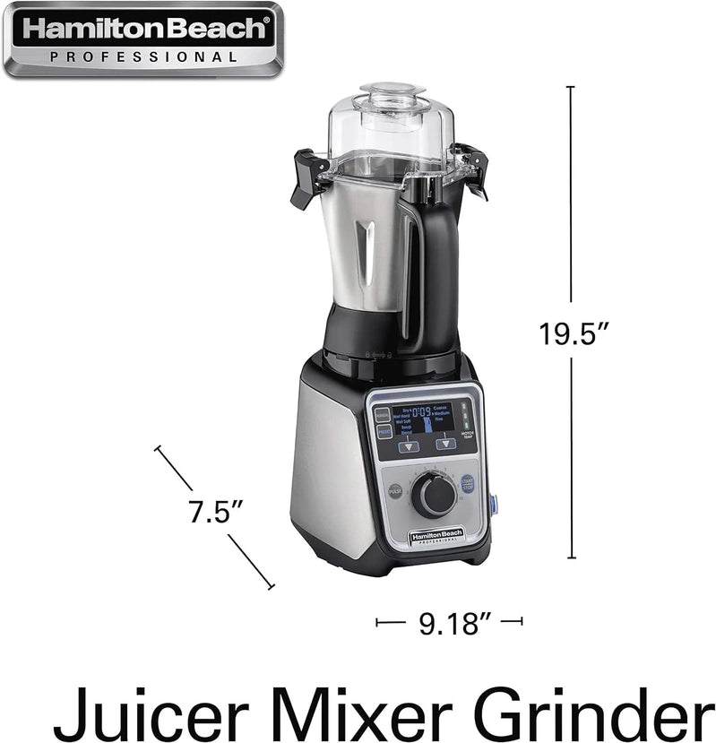 Hamilton Beach Professional 4-in-1 Juicer Mixer Grinder, Commercial-Grade 1400 Watt Motor, 120V, 3 Leakproof Jars, For Wet And Dry Spices, 58770