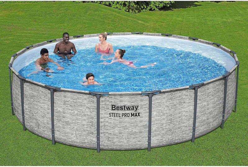 Steel Pro MAX 14 Ft. x 48 In. Round Metal Frame Above Ground Outdoor Swimming Pool Set With 1,000 Filter Pump, Ladder, And Cover, Gray