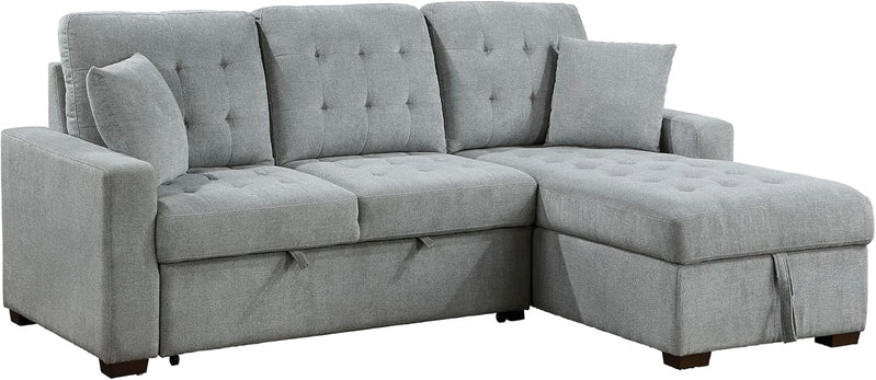 Sleeper Sofa, L Shape Sectional Couch With Right Storage Chaise And Pull Out Sofa Bed, Grey