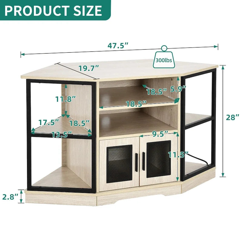 Farmhouse Corner TV Stand Entertainment Center Media Console For TVs Up To 55 With Power Outlet