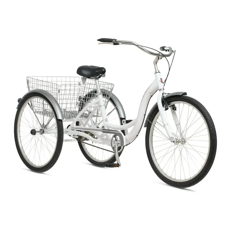 Schwinn Meridian Adult Tricycle, Men's And Women's Beach Cruiser, 26-inch Wheels, Low Step-Through, Wide Saddle, Folding Rear Basket