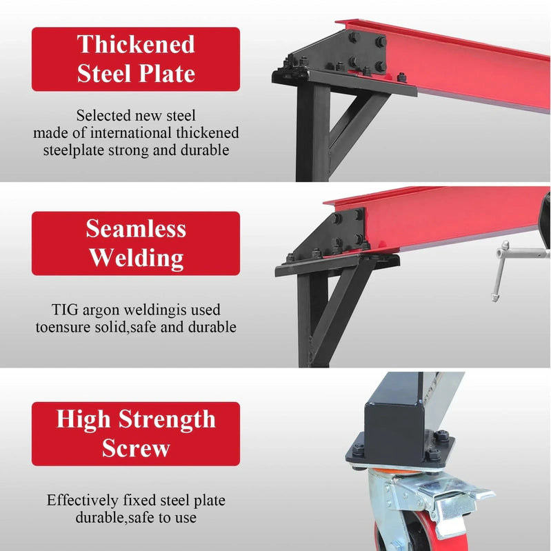 1-ton Gantry Crane, Adjustable, 2200 Lbs Lifting Capacity, Height Adjustable 96.5 In.-143.7 In, Portable Hoist For Factory, Construction Site