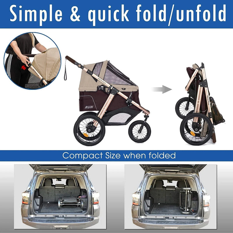 Jogging Sports Stroller With Comfort Rubber Wheels/Zipper-Less Entry/1-Hand Quick Fold/Aluminum Frame For Small/Medium Dogs, Cats And Pets, Green Camo