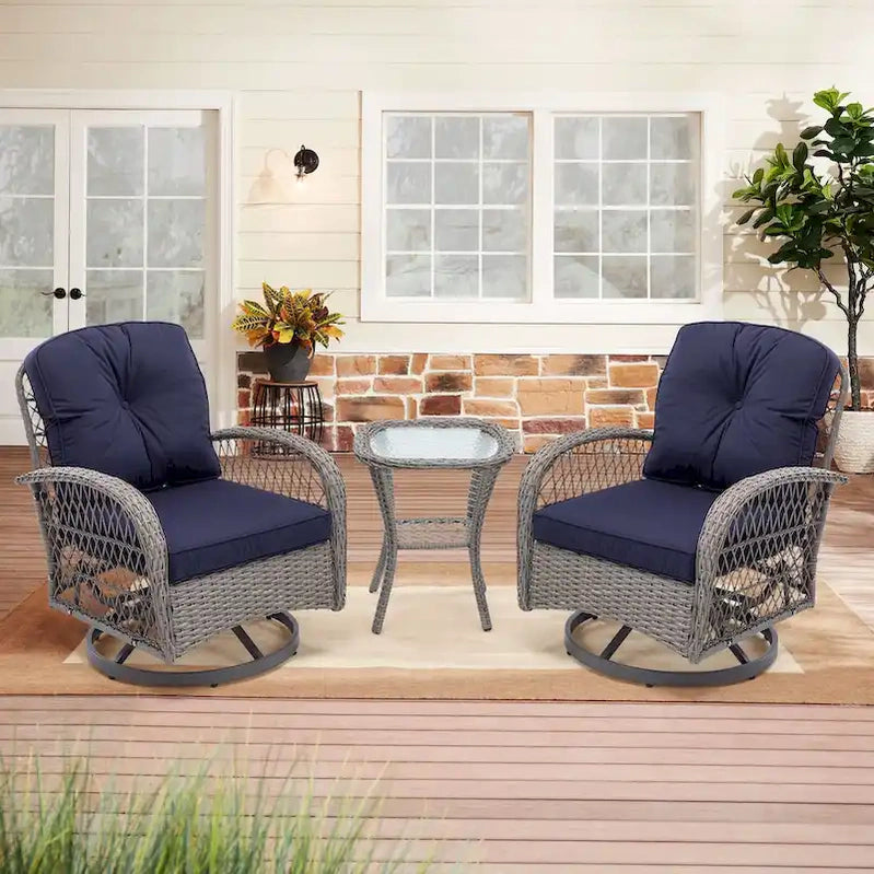 3 Pieces Outdoor Swivel Rocker Patio Chairs, 360 Degree Rocking Patio Conversation Set