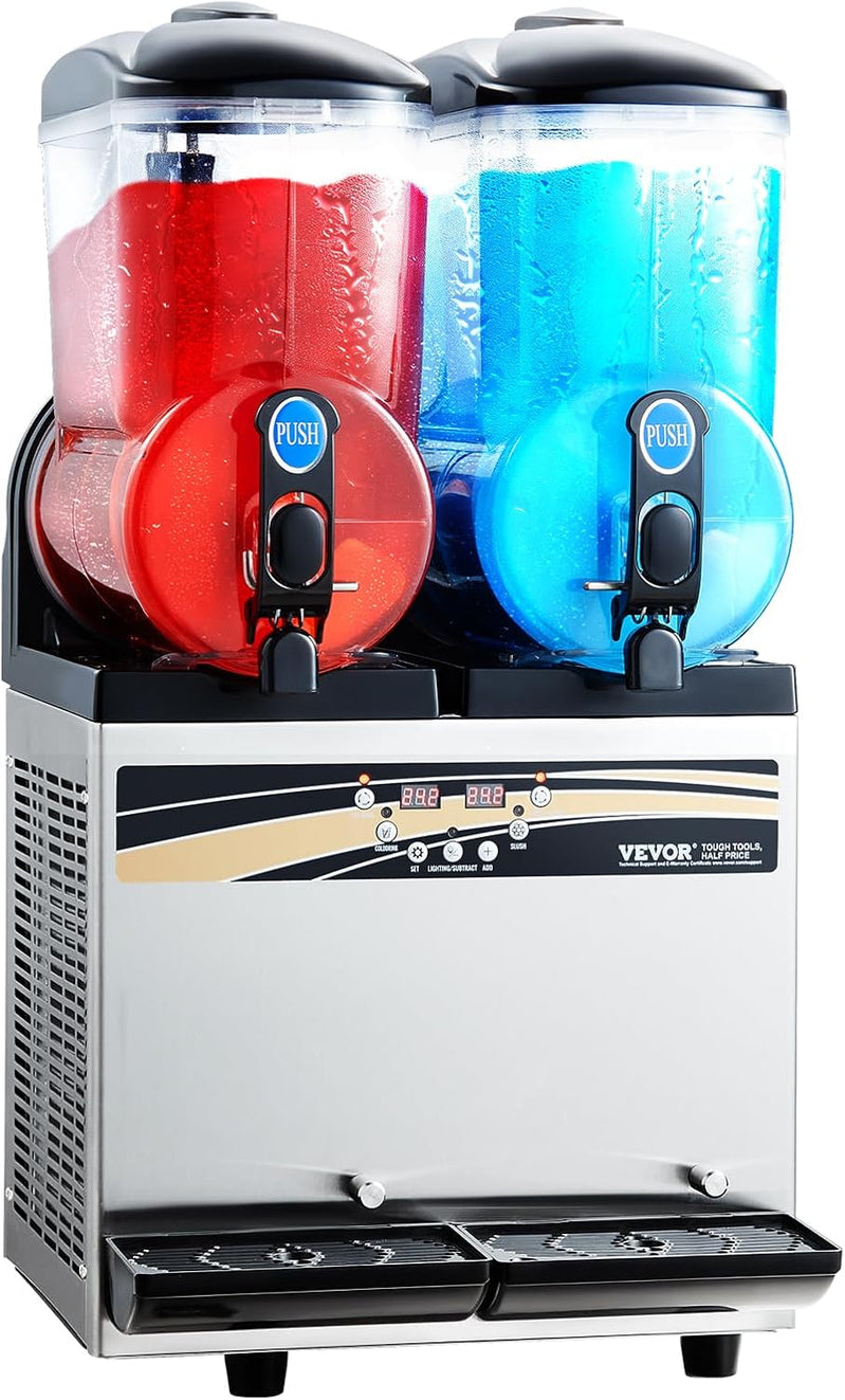 Vevor Slushy Machine, 15Lx2 Double Tank Commercial Margarita Machine, 120 Cups Stainless Steel Margarita Smoothie Frozen Drink Machine