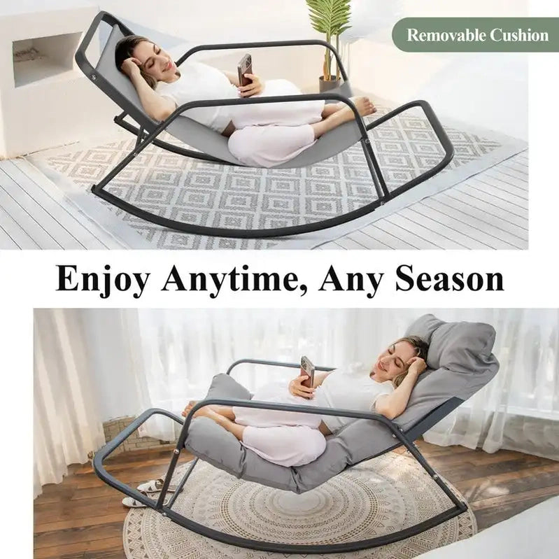 Oversized Rocking Lounge Chair, 450 Lbs Extra Large Outdoor Recliner With Water-Resistant Cushions