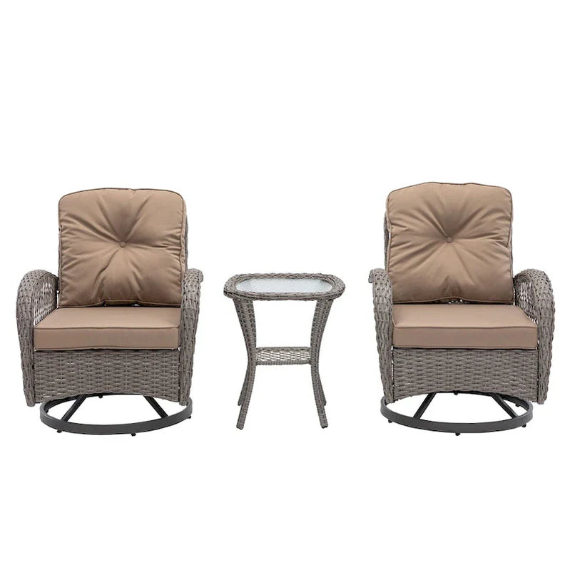 3 Pieces Outdoor Swivel Rocker Patio Chairs, 360 Degree Rocking Patio Conversation Set