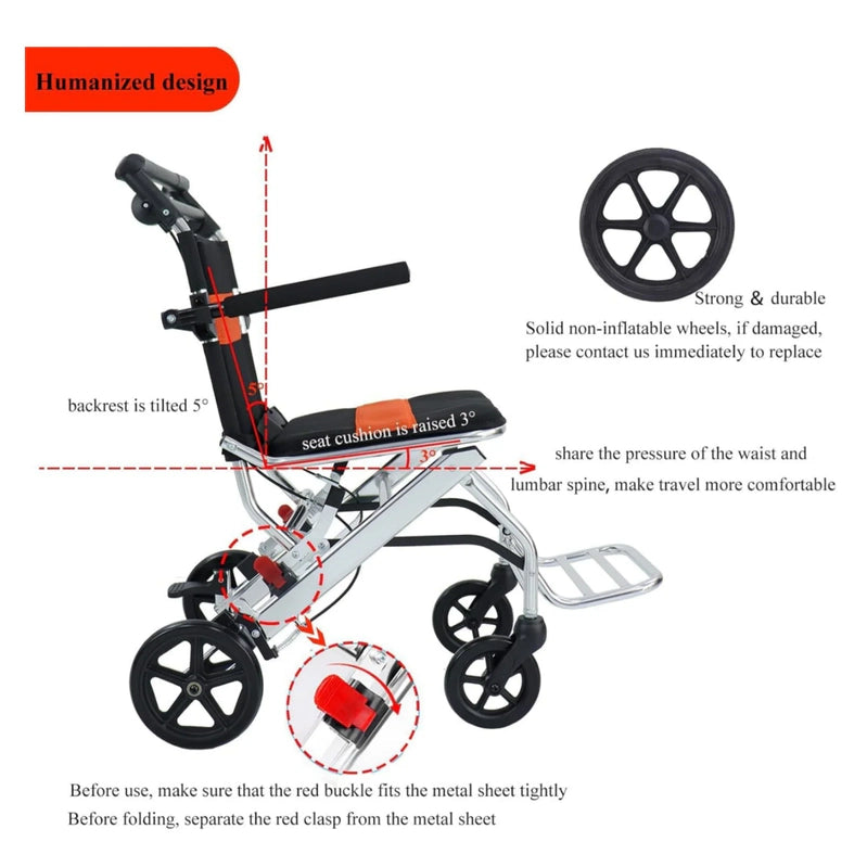 Ultra-Light Portable Folding Wheelchair, Travel-Friendly With Handbrake, 220 Lbs Capacity, Ideal For Elderly And Children