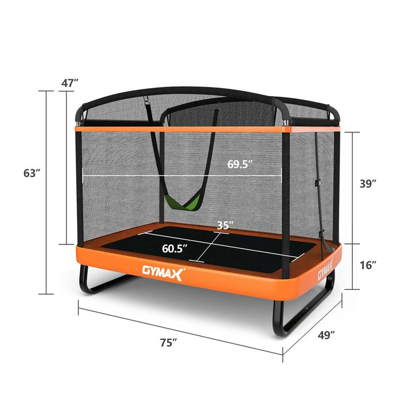 6 Ft. Kids Trampoline With Swing And Safety Fence, Astm Approved Toddler Rectangle Trampoline For 3-8 Year Old