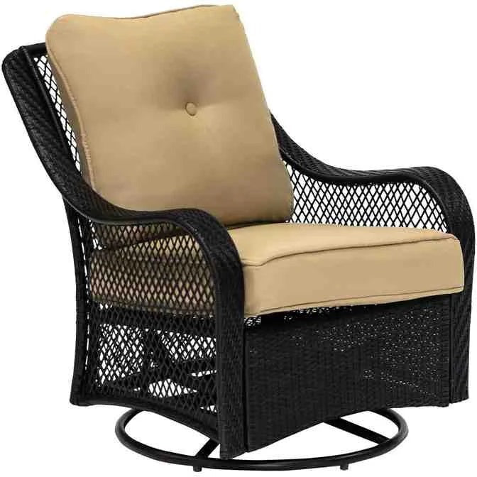 5-piece Steel Patio Fire Pit Seating Set With Navy Blue Cushions, Swivel Gliders And Square Fire Pit Table