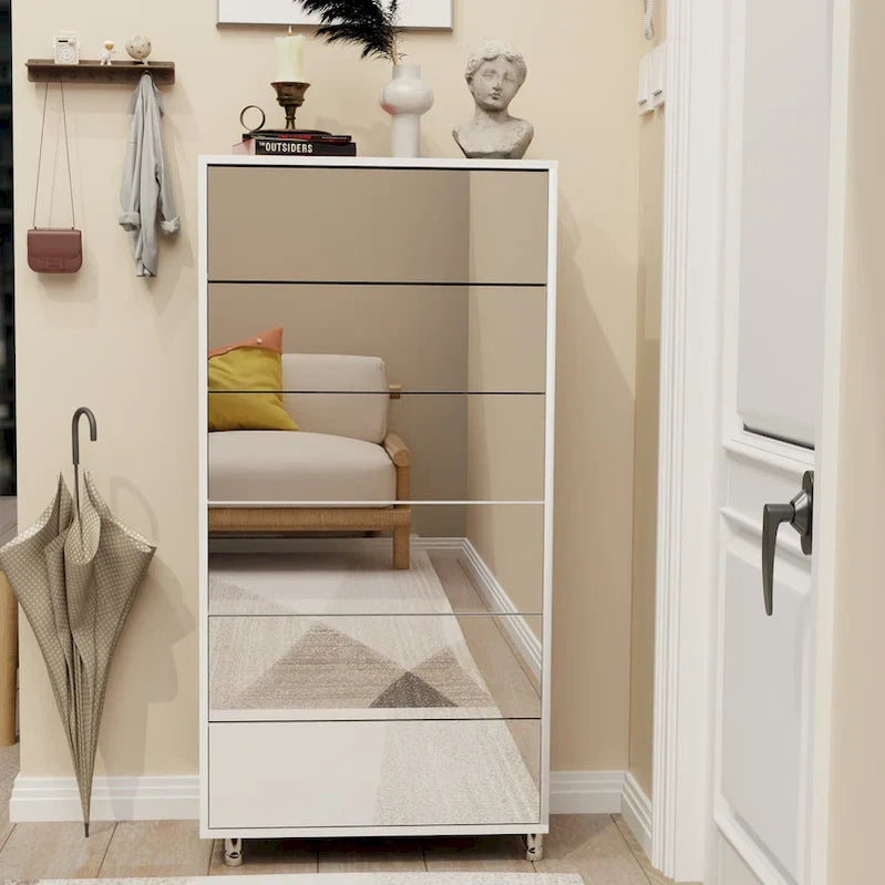 Mirror Shoe Cabinet With 6 Flip Drawers, Shoe Rack Organizer Store Ample Shoes,4 Metal Legs, Hand-Touch Flip-Out Door