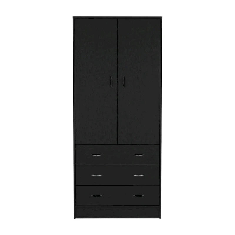 19 Modern Double-Door Armoire With 3 Drawers And 1 Hanging Rod For Bedroom
