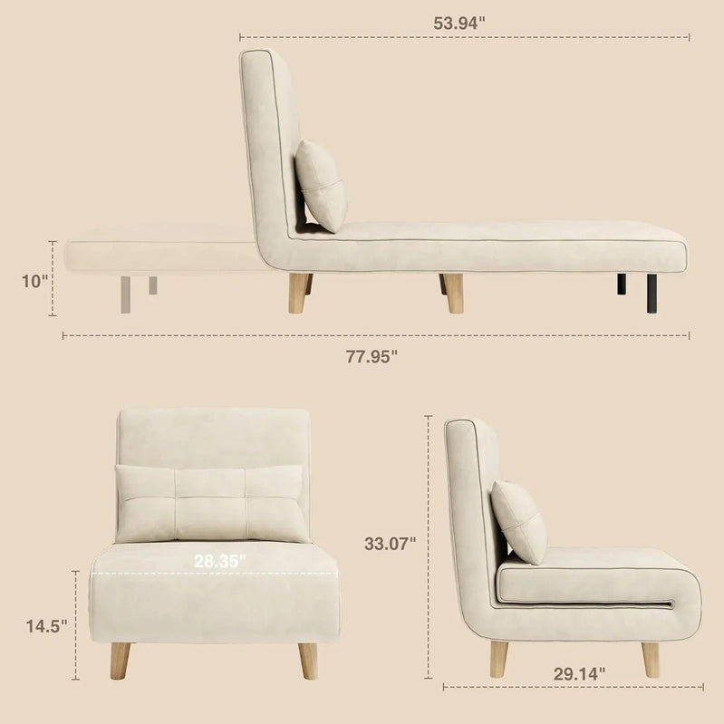 3-in-1 Sleeper Chair Bed Convertible Chair Bed Futon Sofa With Adjustable Backrest
