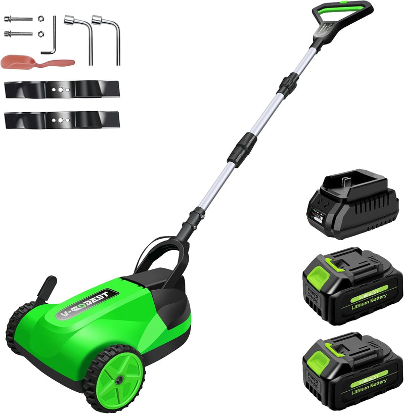 Cordless Lawn Mower, Electric Small Lawn Mower With 2 x 21V 4.0Ah Battery, Lightweight Mini Lawn Mower With Brushless Motor, 3 Cutting Heights