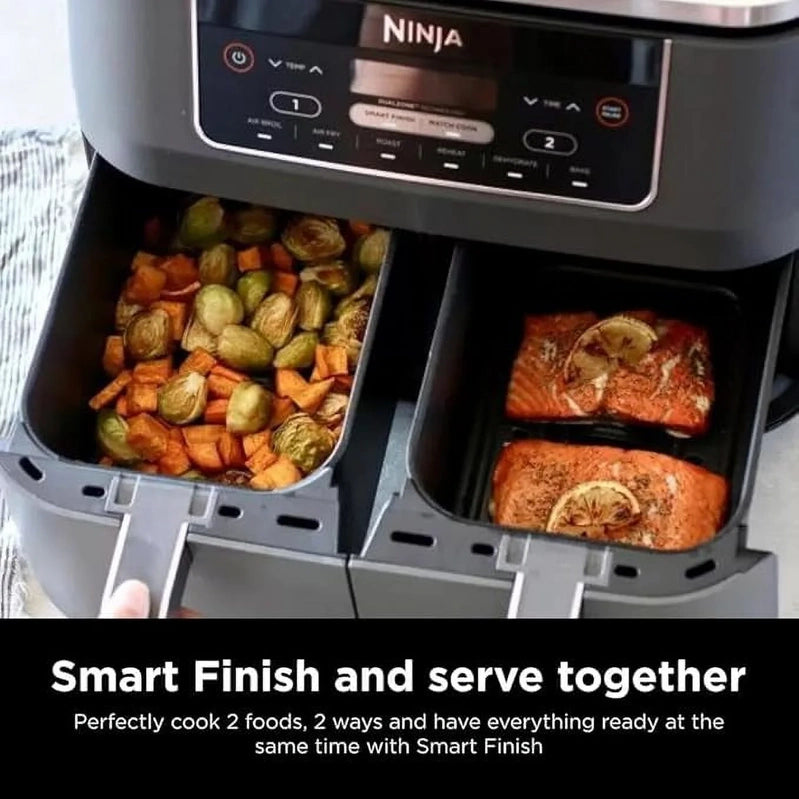 Ninja DZ201 Foodi 8 Quart 6-in-1 DualZone 2-Basket Air Fryer With 2 Independent Frying Baskets, Match Cook And Smart Finish To Roast, Broil
