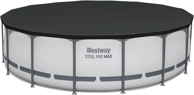 Steel Pro MAX 14 Ft. x 48 In. Round Metal Frame Above Ground Outdoor Swimming Pool Set With 1,000 Filter Pump, Ladder, And Cover, Gray