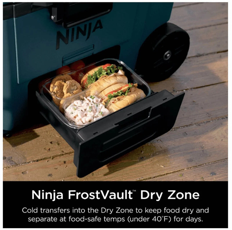 Ninja, Cooler, FrostVault 45QT Cooler With Wheels, Insulated With Temp Dry Storage Drawer, Keeps Ice Cold For Days, For The Beach, Camping, FB245AOB