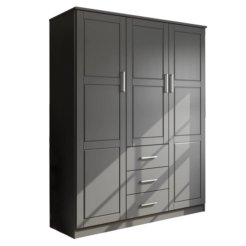 Palace Imports 100% Solid Wood Cosmo 3-Door Wardrobe Armoire With Solid Wood Or Mirrored Doors