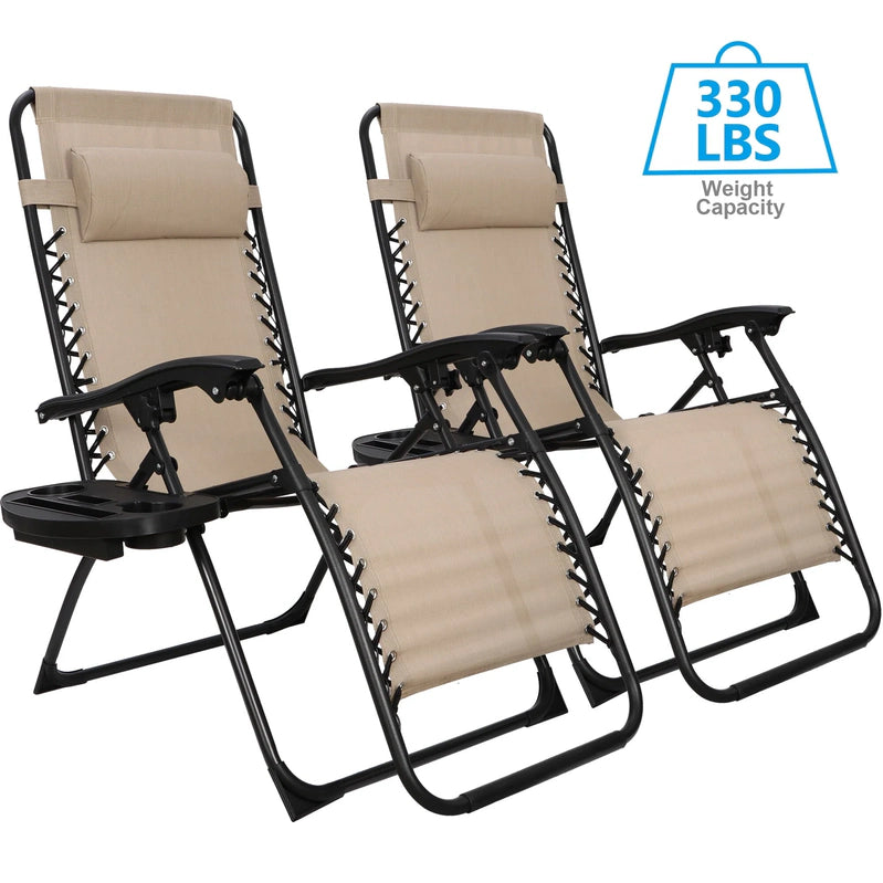 HomGarden 2 Pack Steel Zero-Gravity Chair, Beige