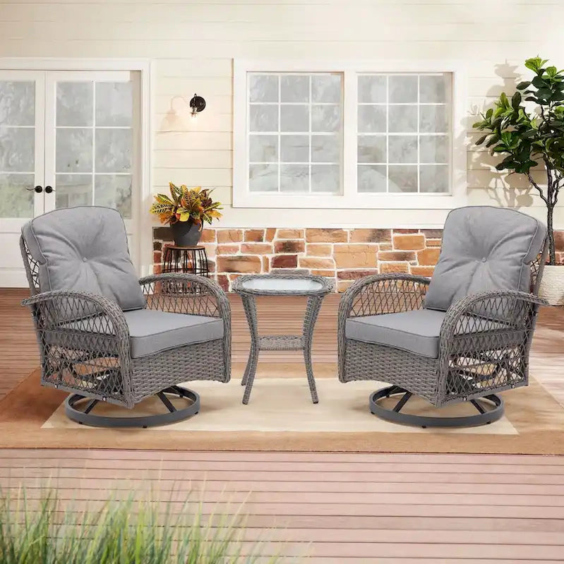 3 Pieces Outdoor Swivel Rocker Patio Chairs, 360 Degree Rocking Patio Conversation Set
