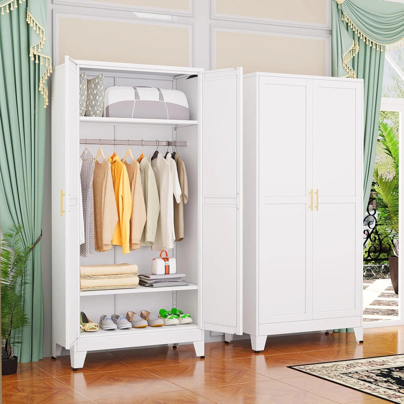 Steel Armoire Wardrobe Closet, 71 In. Metal Clothing Storage Cabinets