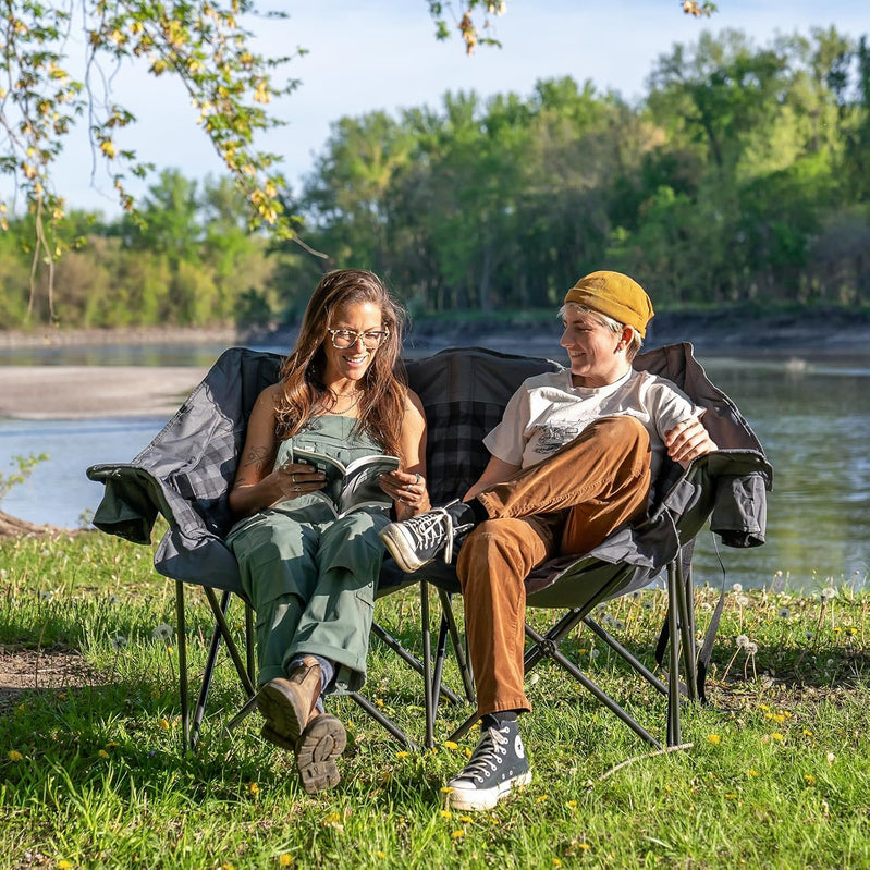 Double Camping Chairs Padded Loveseat Chair For 2 Person, Heavy Duty Oversized Camping Couch For Adults Outdoor Lawn Beach, Portable Folding