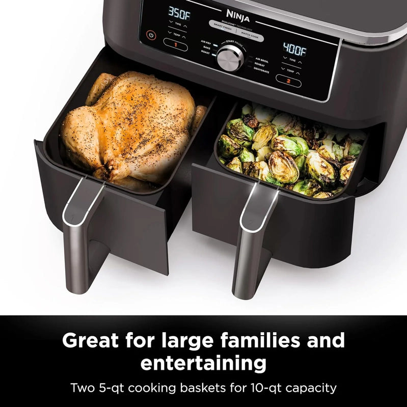Ninja Foodi 10QT 6-in-1 DualZone Smart XL Air Fryer, 2 Independent 5QT Baskets, Smart Cook Thermometer, Match Cook, Smart Finish, Air Fry, DZ550