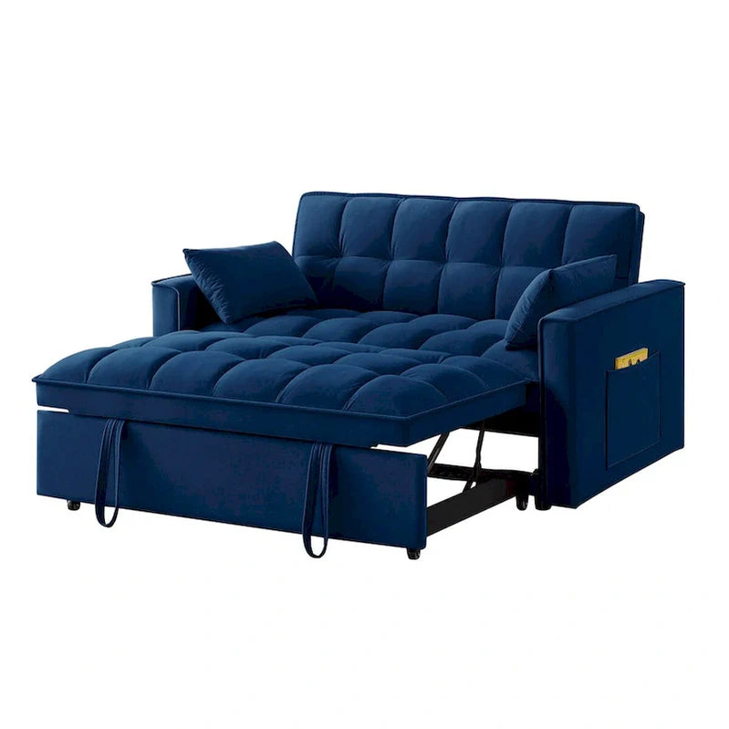 4 in1 Loveseat Sofa Bed With Armrests And Storage Pockets, Multi-Function Tufted Pull-Out Sofa Bed With Adjustable Backrest