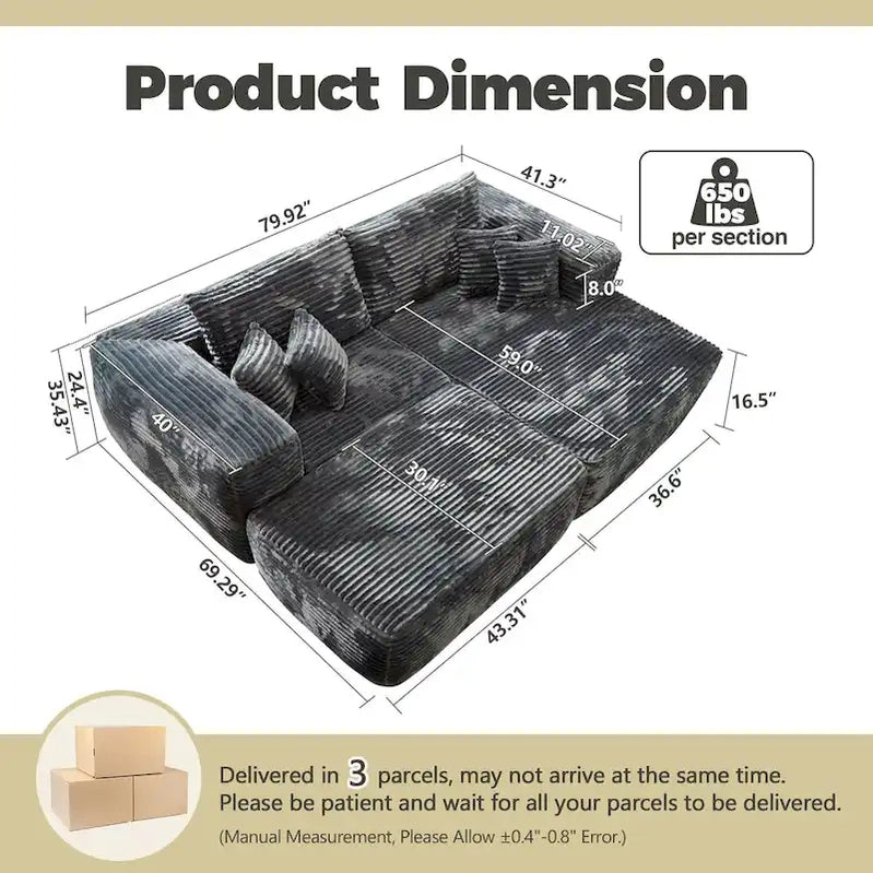 Hooowooo Modern Plush Sectional Sofa L-Shaped Couch With Removable Ottoman