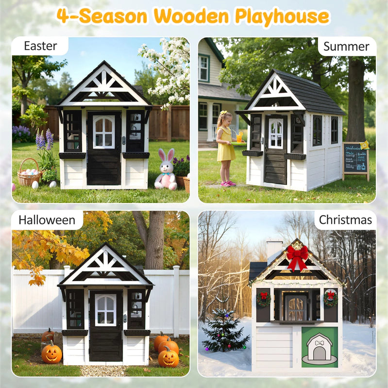 Coclub Outdoor Playhouse For Kids Ages 4-8, Wooden Play House With Doorbell, Phone, Kitchen Toys, Outdoor Kids Play Equipment, Casa Para Ni As