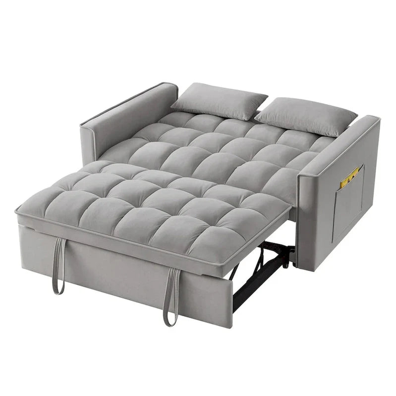 4 in1 Loveseat Sofa Bed With Armrests And Storage Pockets, Multi-Function Tufted Pull-Out Sofa Bed With Adjustable Backrest
