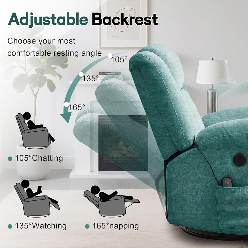Rocker Recliner, Glider Recliner Chairs For Adults, 360 Degree Swivel Rocking Chair With Massage And Heating