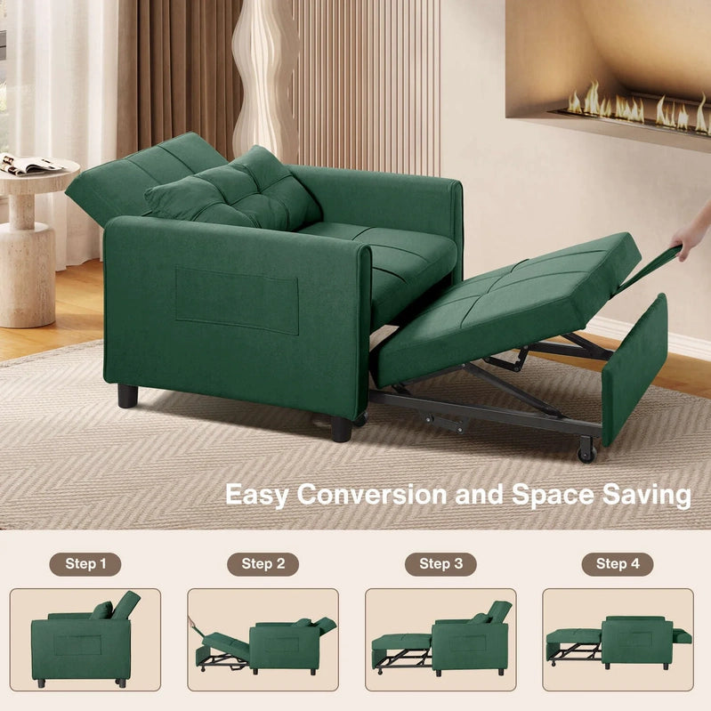 3-in-1 Adjustable Sleeper Sofa Bed, Pull Out Chair Sofa, Convertible Folding Bed For Living Room