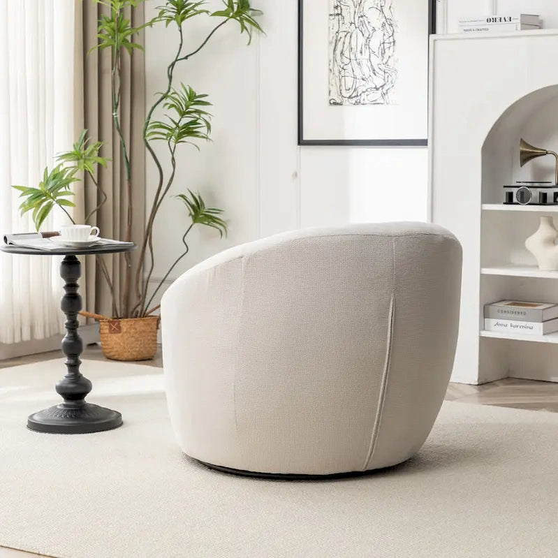 Swivel Barrel Chair, 360 Degree Rotation, Boucle Fabric