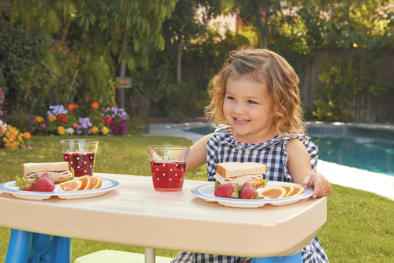 Little Tikes Easy Store Kids Durable Picnic Table With Umbrella, Indoor Outdoor, Ages 2 Plus