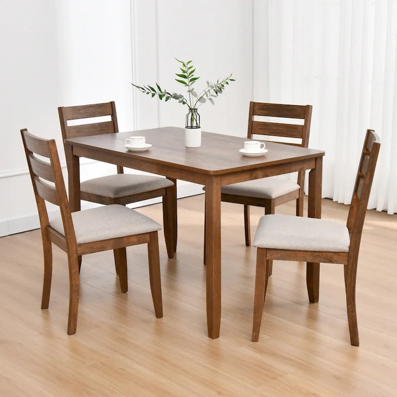 5-Piece Solid Wood 47L Dining Table Sets, 1 Table Plus 4 Slat Back Chairs