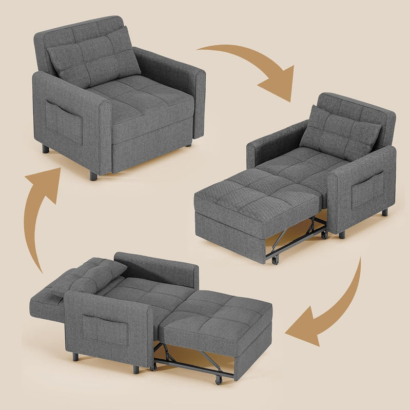 Sofa Bed Chair 3-in-1 Convertible Pullout Single Sleeper Chair Bed Spacious Multifunctional Sofa