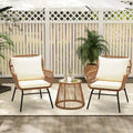 3-Piece Patio Conversation Bistro Set, Outdoor Rattan Furniture Set With Glass Table And 2 Wide Armchairs, Seat Cushions