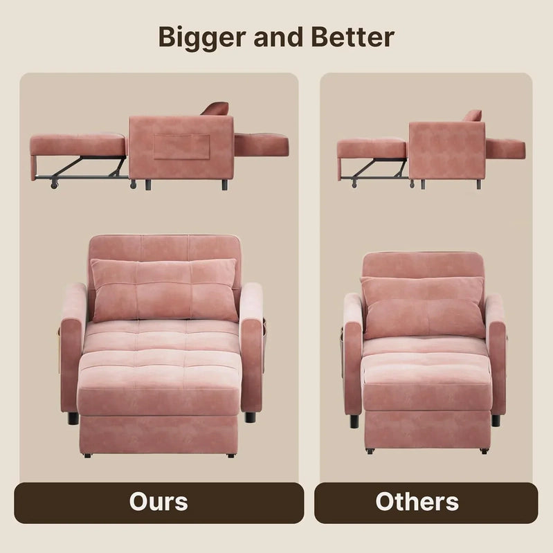 Sofa Bed Chair 3-in-1 Convertible Pullout Single Sleeper Chair Bed Spacious Multifunctional Sofa