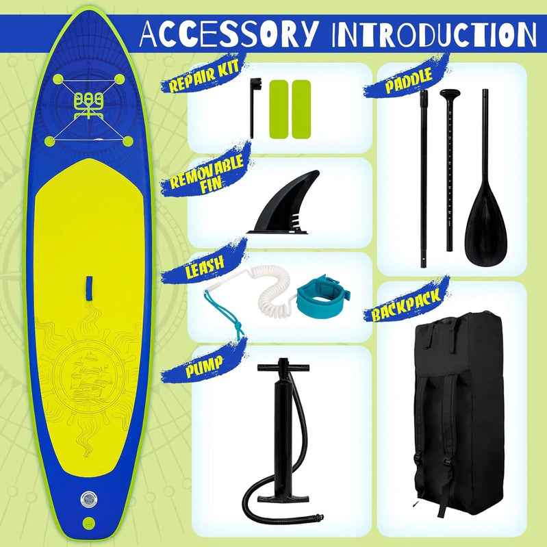 FunWater Inflatable Stand Up Paddle Board With Premium Sup Paddle Accessories, Non-Slip EVA Deck, 11'/10'6' Paddle