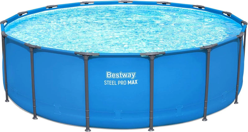 Steel Pro MAX 14 Ft. x 48 In. Round Metal Frame Above Ground Outdoor Swimming Pool Set With 1,000 Filter Pump, Ladder, And Cover, Gray