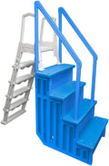 Non-Slip Entry Steps For Pools, Grey, For Above-Ground Pools, Can Be Installed On Terraces With A Height Of 122 To 137 Cm, Load Capacity Up To 136 Kg