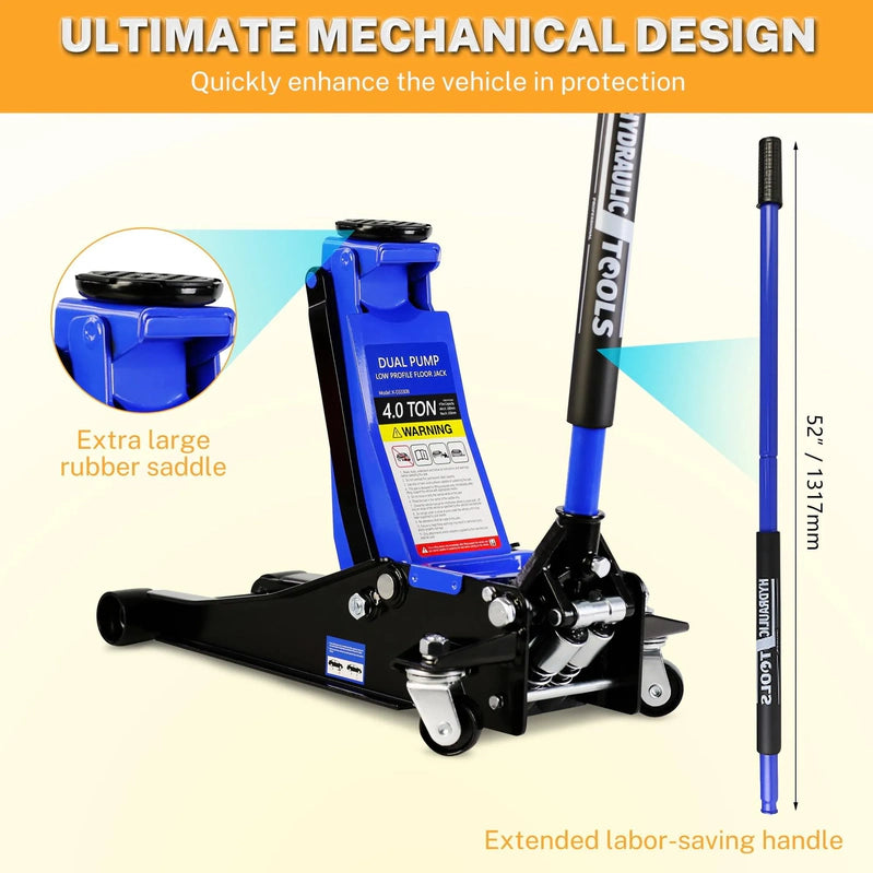 4-Ton Floor Jack, Low Profile Car Jack, Heavy-Duty Trolley Jack Car Lift With Dual Pump Pistons, Lifting Range 4 In.-21 In., 8000lbs