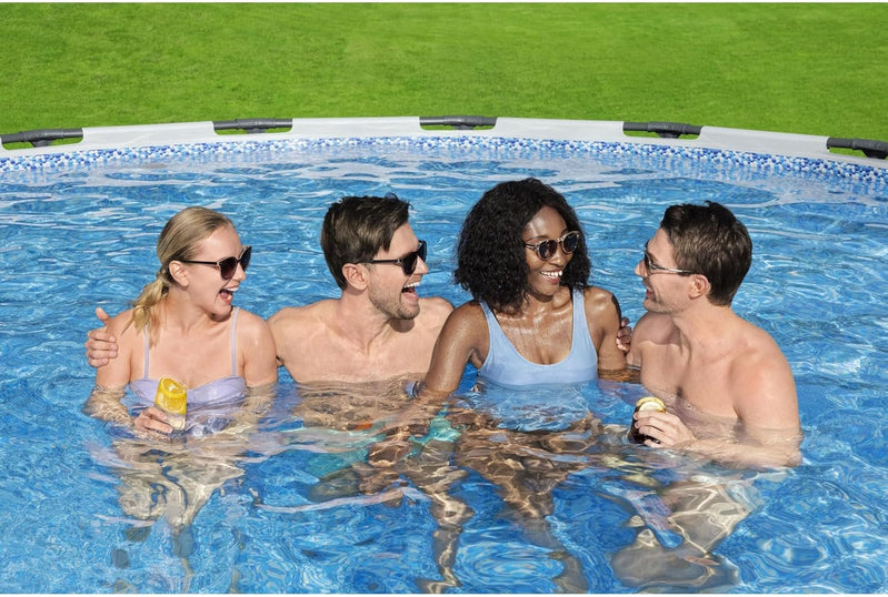 Steel Pro MAX 14 Ft. x 48 In. Round Metal Frame Above Ground Outdoor Swimming Pool Set With 1,000 Filter Pump, Ladder, And Cover, Gray