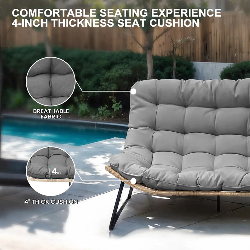 Crestlive Products Patio Loveseat, All-Weather Rattan Large Furniture With Soft Cushions, Outdoor Loveseat For Balcony, Poolside, Backyard, Beige