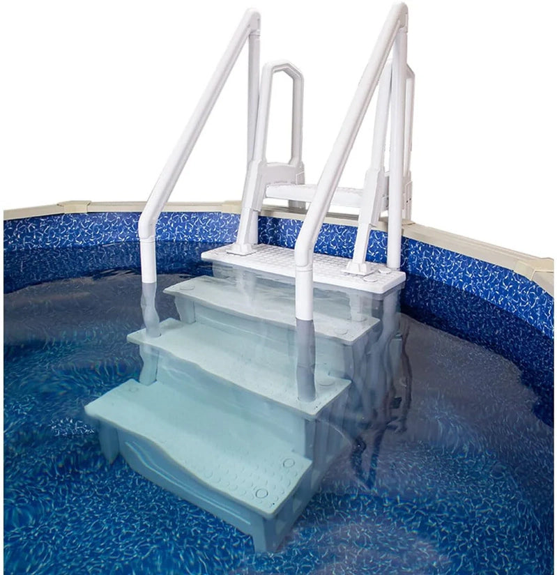 Non-Slip Entry Steps For Pools, Grey, For Above-Ground Pools, Can Be Installed On Terraces With A Height Of 122 To 137 Cm, Load Capacity Up To 136 Kg