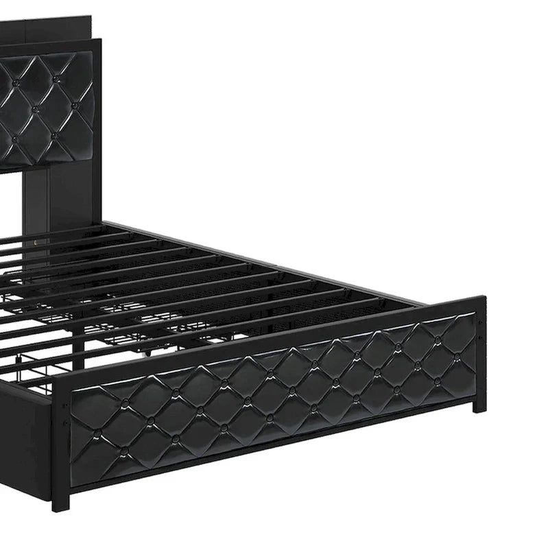 Moasis Queen Size PU Bed Frame LED Upholstered Platform Bed Frame
