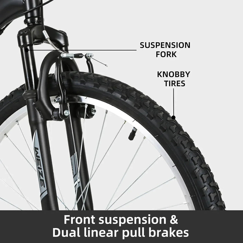 Weize Mountain Bike 26 27.5 In. Outdoor Hybrid Bikes 18-Speed High-Carbon Steel Full Suspension